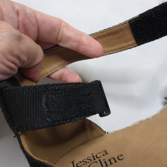 JESSICA CLIEN wedges BLACK tan ESPADRILLES velcro SIZE 8 1/2M - Picture 8 of 8